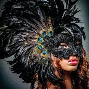 Black Carnival Mardi Gras Peacock black Feather Party Masquerade Mask